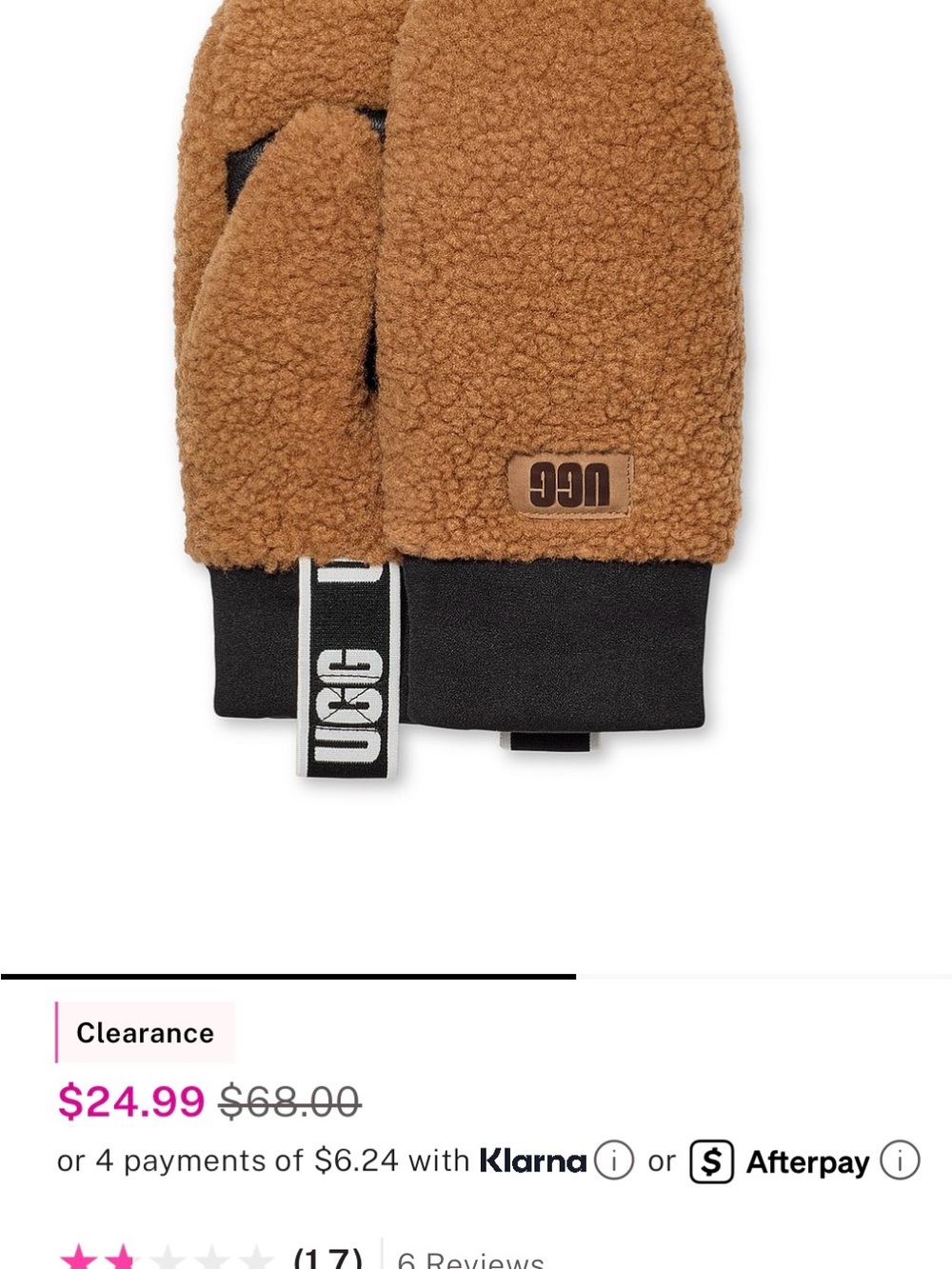 UGG Chestnut Sherpa Mittens with Branded Cuff LARGE